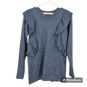 Marie Oliver Sweater Heather Blue Ruffles Crewneck Long Sleeve Pullover Size S